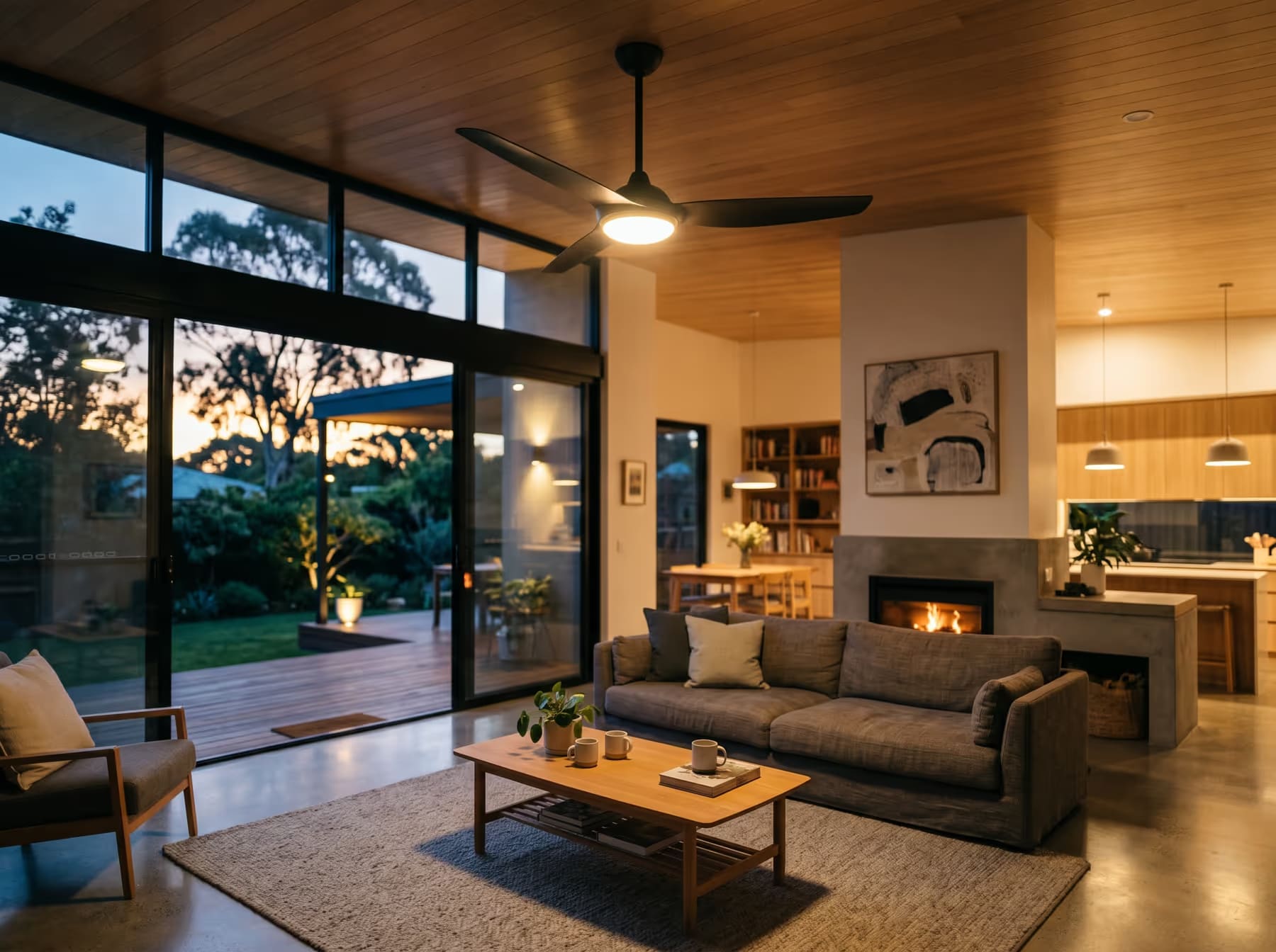 Ceiling fan with integrated LED light in a modern Perth living room