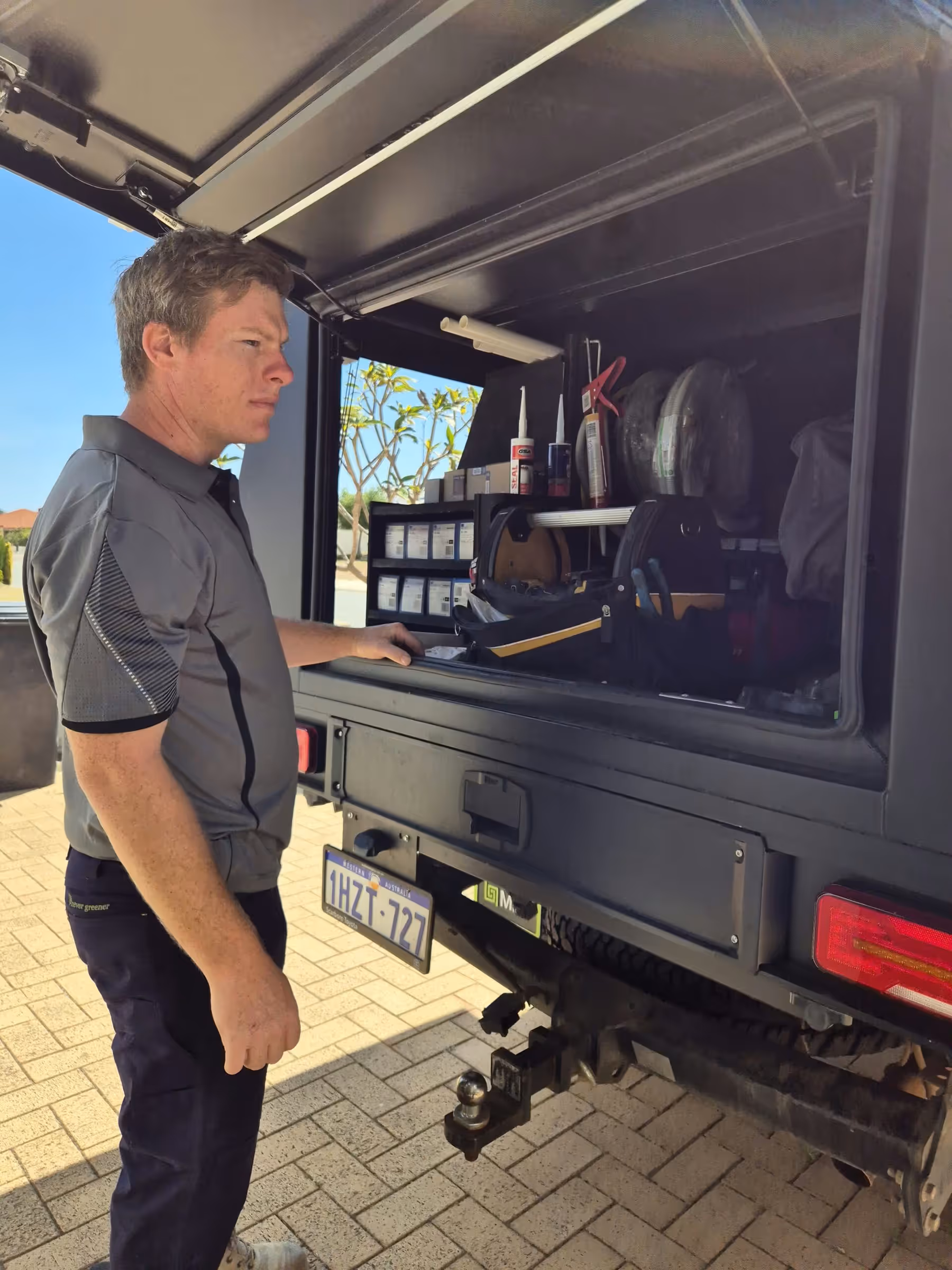 Matt from Otter Air preparing electrical gear at the work van