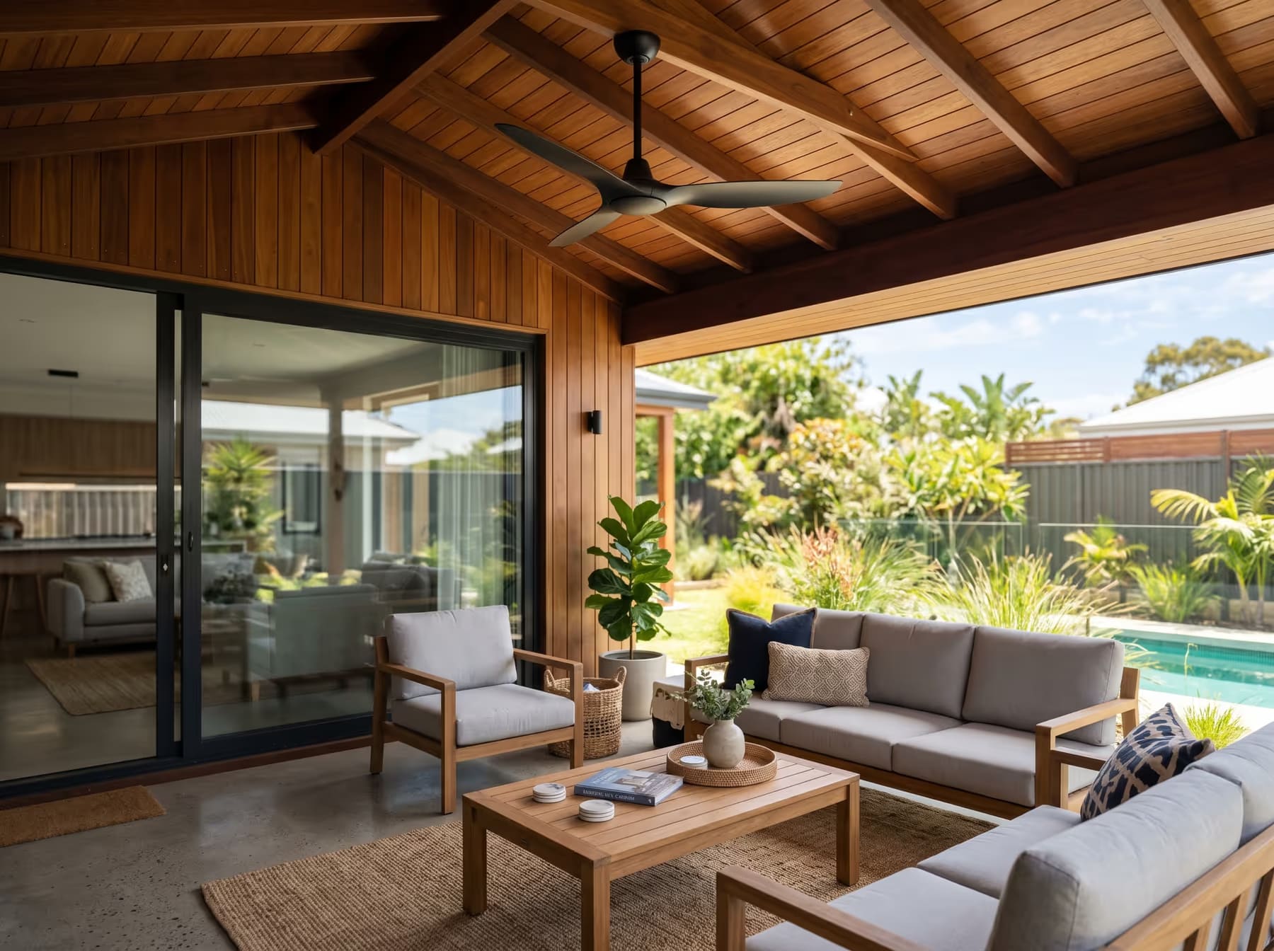 Outdoor ceiling fan under a covered alfresco patio at a Perth home