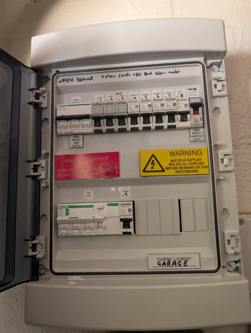 New labelled switchboard with RCBO protection after a 3-phase supply upgrade in Canning Vale, Perth